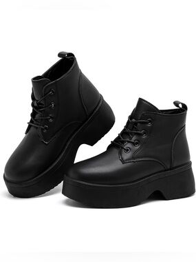 Women's Chelsea Boots - lace up Black Chunky Platform Booties - worn once